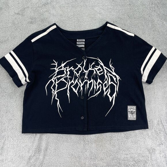 Broken Promises Top Gets Hurt Crop Baseball Jersey Womens Black Medium Black - Picture 1 of 11